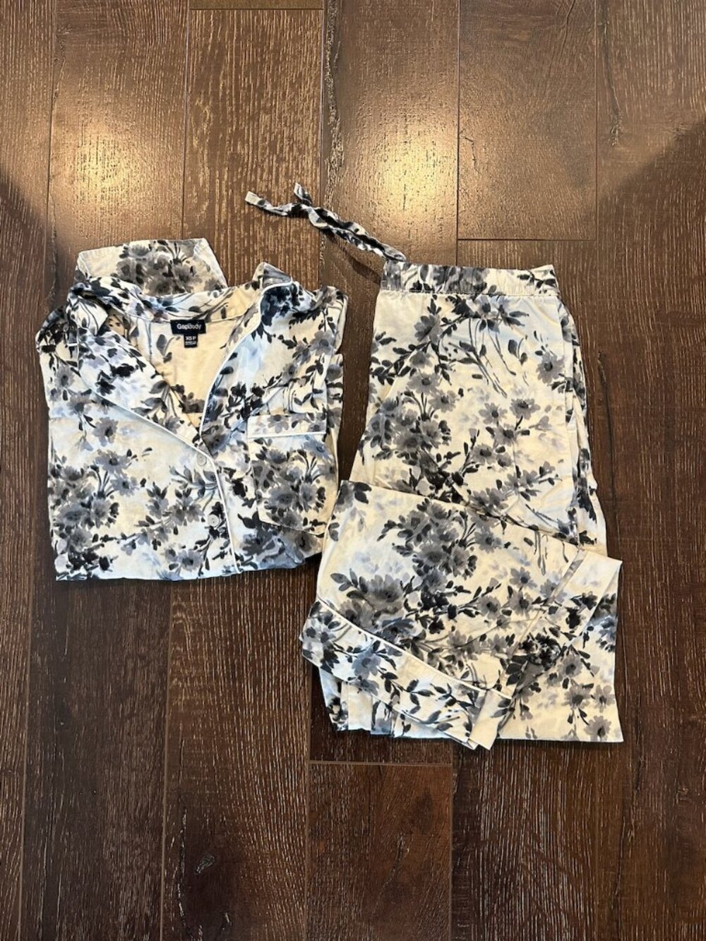 White and Blue Floral Cotton PJ Set